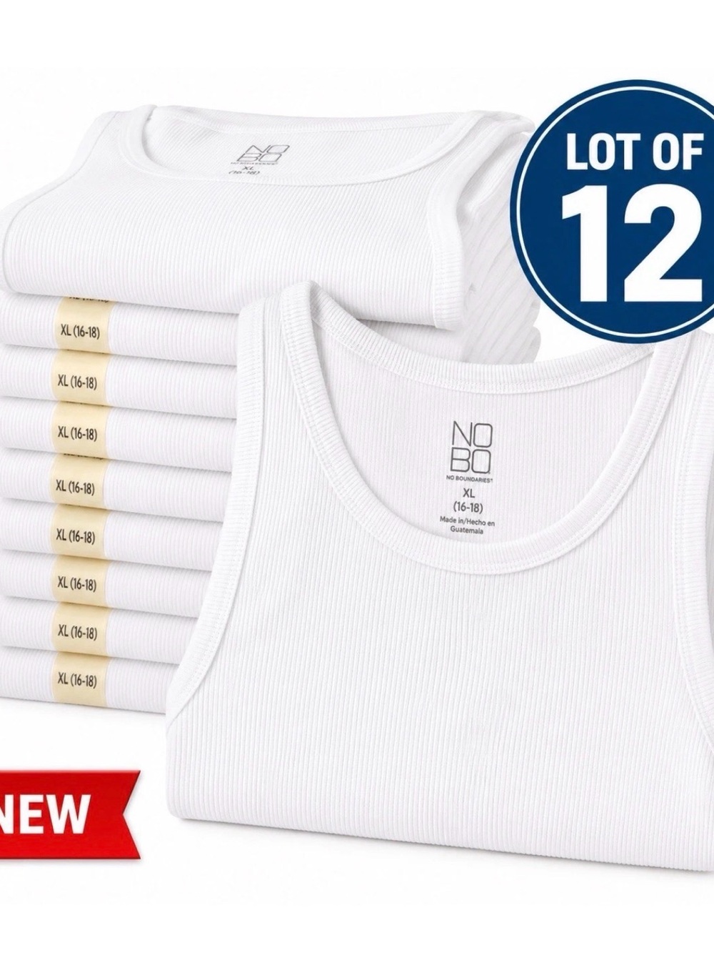 No Boundaries Juniors Ribbed High Neck Tank Top White XL Lot Of 12 NWT